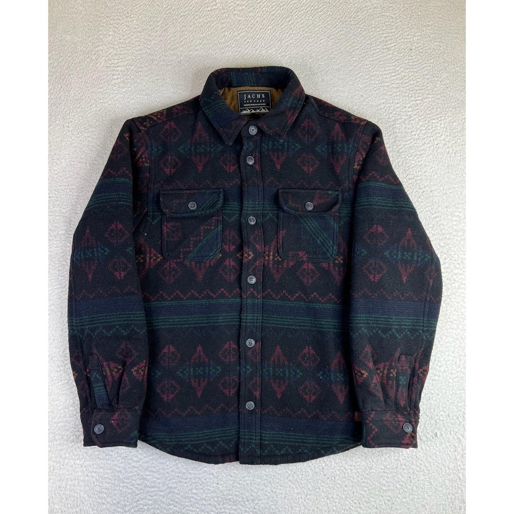 JACHS New York Jacket Mens Medium Black Aztec Shirt Jacket Sherpa Lined Flannel